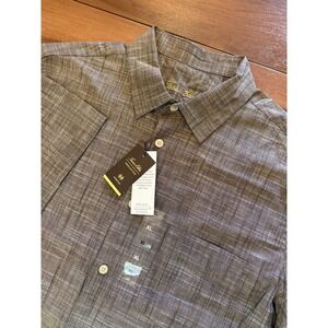 Tasso Elba Button Down Short Sleeve Shirt NWT Oeko-Tex Brown Gray Men's Size XL